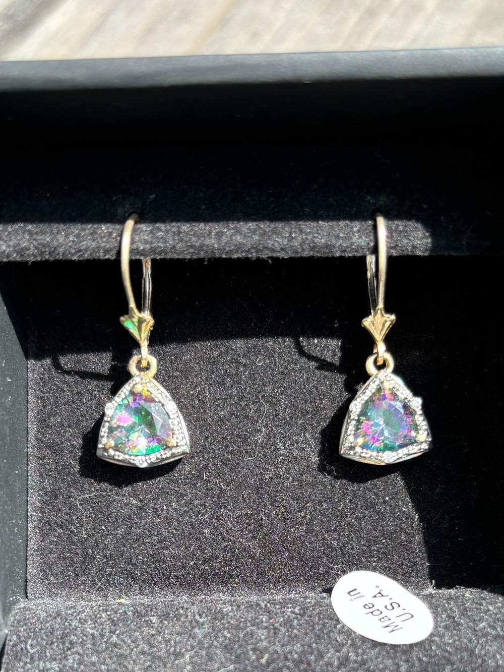Zales Gold Iridescent Triangle Drop Earrings